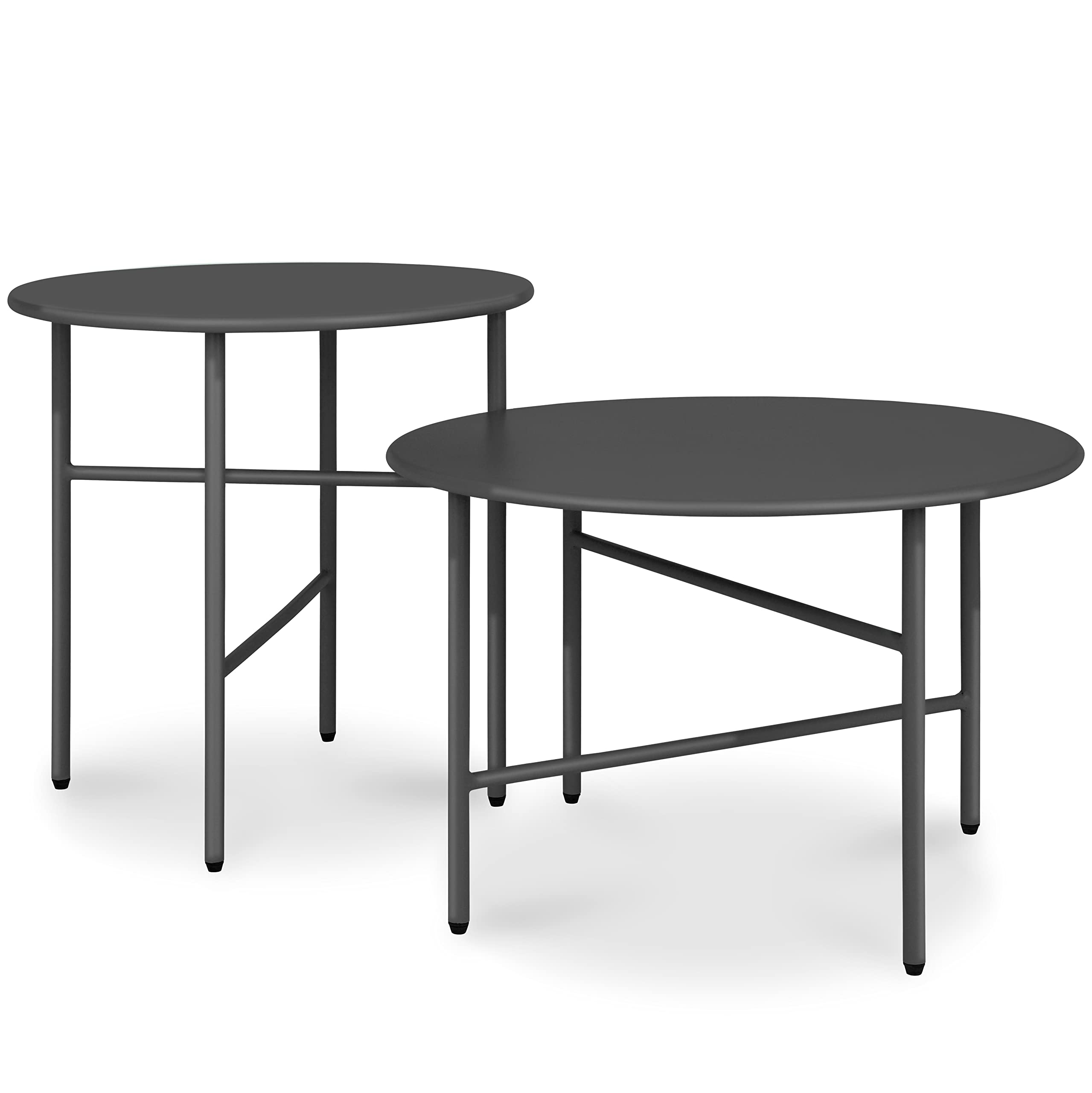 bomoe Set di 2 Tavolino rotondo in metallo nero resistente ai graffi - Altezza e diametro inferiori - Tavoli da salotto stabili Tavolo da giardino per interni e per esterni - Finn