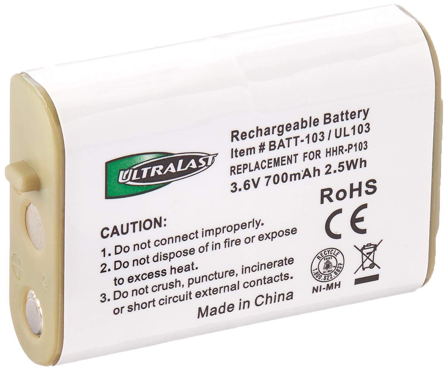 Ultralast UL-103 Cordless Phone Battery for Panasonic HHR-PP103 Equivalent,Silver