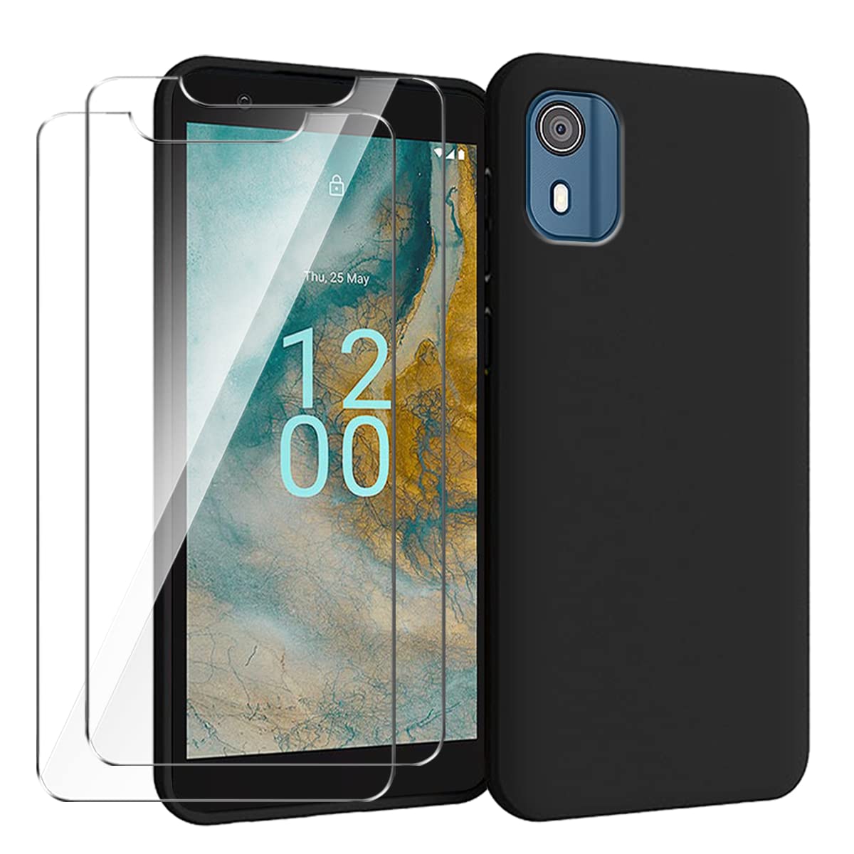 Custodia Per Nokia C02 (5.45") Con Cover In Silicone TPU Morbido Nero + Pellicola In Vetro Temperato, Antiurto E Sottile - 3