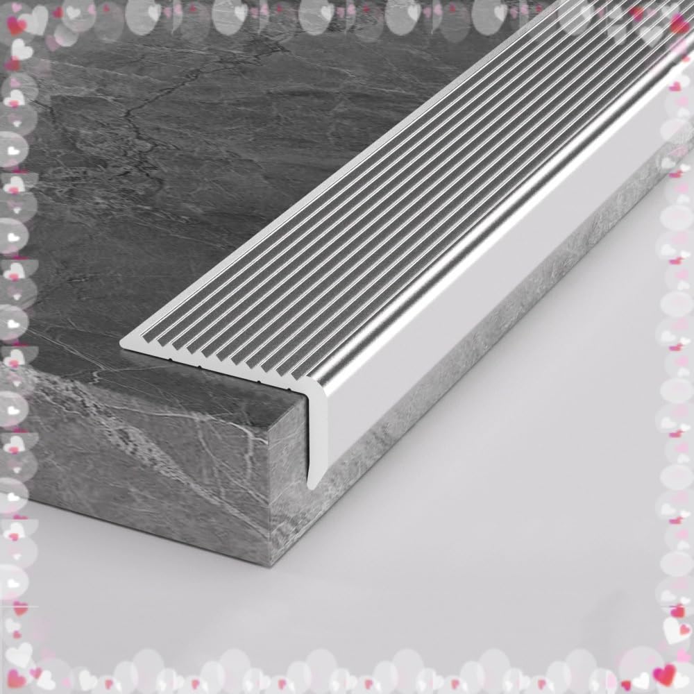 Aluminiowa listwa schodowa w kształcie litery L, wykończenie krawędzi schodów, atopnie schodowe, pasek przejściowy, idealny do domu, szkoły, biura, firmy, w kolorze srebrnym (90 cm x 5 szt.)