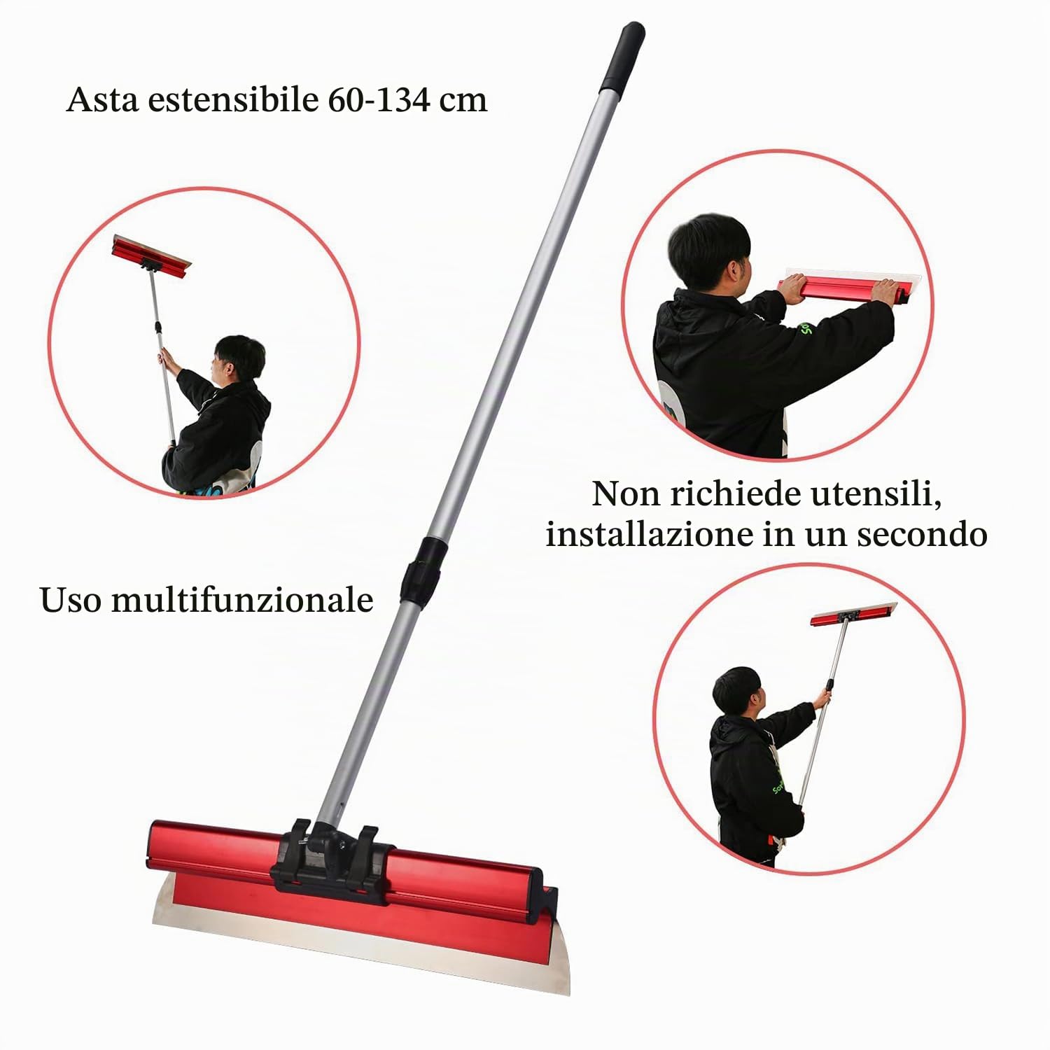 Spatole Per Stucco Kit,Set Di Cinque Attrezzi Per Intonacare,Lama Per Intonacare In Acciaio Inossidabile,Asta Telescopica In Alluminio Da 60-134 Cm,Adatto Per Intonacare Pareti e Soffitti