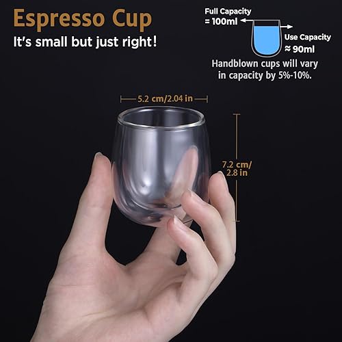 Miniatura 10 de glastal Tazas de café de vidrio de doble pared de 5 onzas, tazas de té con mango y platillo, juego de 2 tazas de jugo de leche en forma de corazón,
