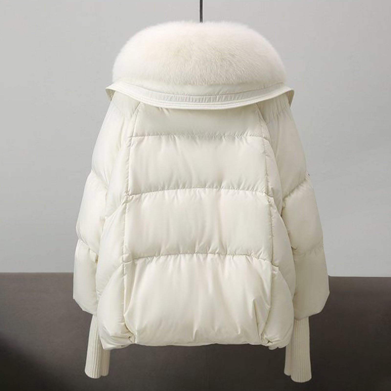 MJGkhiy Piumino Donna Invernale Corto Curvy Elegante Puffer Jacket Con Pelliccia Collo Piumini Imbottita Caldo Giubbino Trapuntato Autunnale Moda Cappotto Con Zip Comodo Giacca Antivento