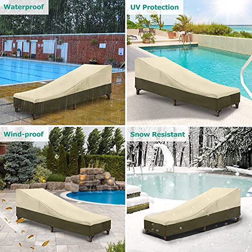 Sunpatio Chaise Lounge Cover Outdoor Waterproof, 2 Pack Patio Lounge Chair Cover 600 D Heavy Duty, Uv & Rip & Fade Resistant, All Weather Protection, 80W X 32D X 25H Inch, Beige & Olive #TOP6