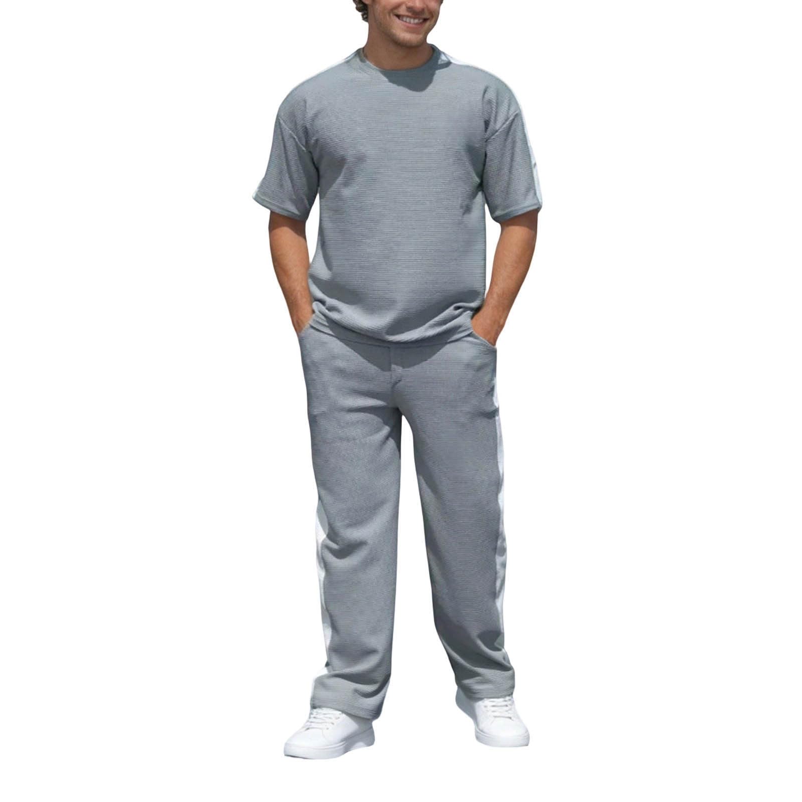 Generisch Trainingsanzug Herren 2 Teiler Set Casual T-Shirt Kurze Hose mit Taschen Sommer Jogginganzug für Männer Tracksuit Lässiger Sommeranzug Atmungsaktive Sportanzug