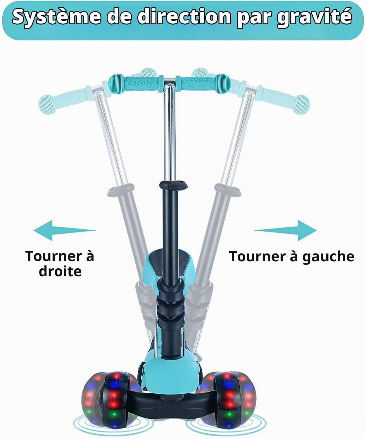 Trottinette à 3 Roues pour Enfants - Trottinettes Pliantes pour Enfants/Tout-Petits, Hauteur Réglable, Plateau Antidérapant, Feux de Roue Clignotants, pour Garçons/Filles de 1 à 6 Ans