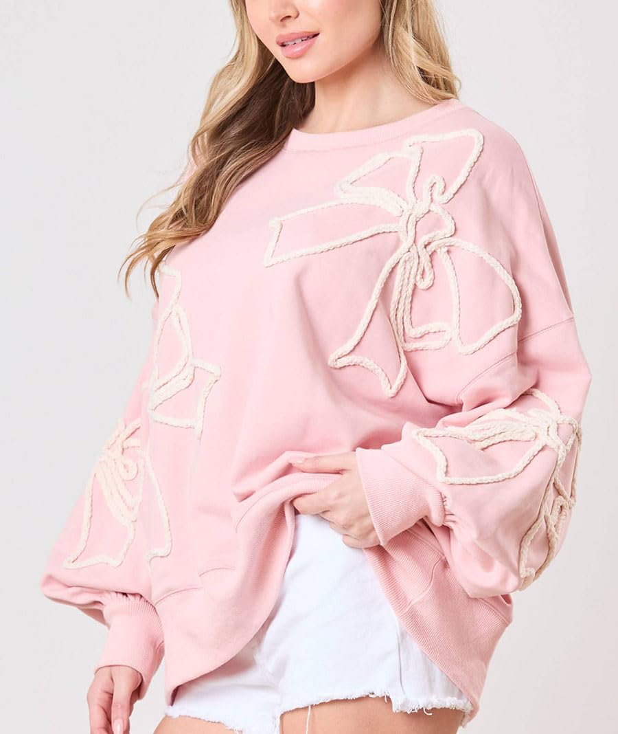 Women's Cute Bow Sweatshirt Casual Lantern Long Sleeve Crew Neck Sweatshirts Fall Loose Fit Y2k Pullover Tops 2026 - Image 4