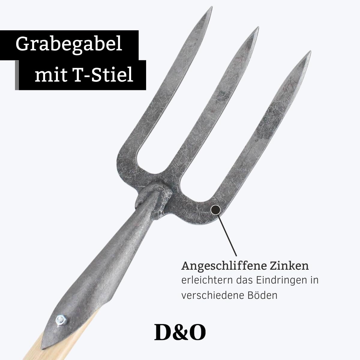 D&O - Grabegabel, Handgabel aus Borstahl mit 40 cm Eschenholz T-Stiel