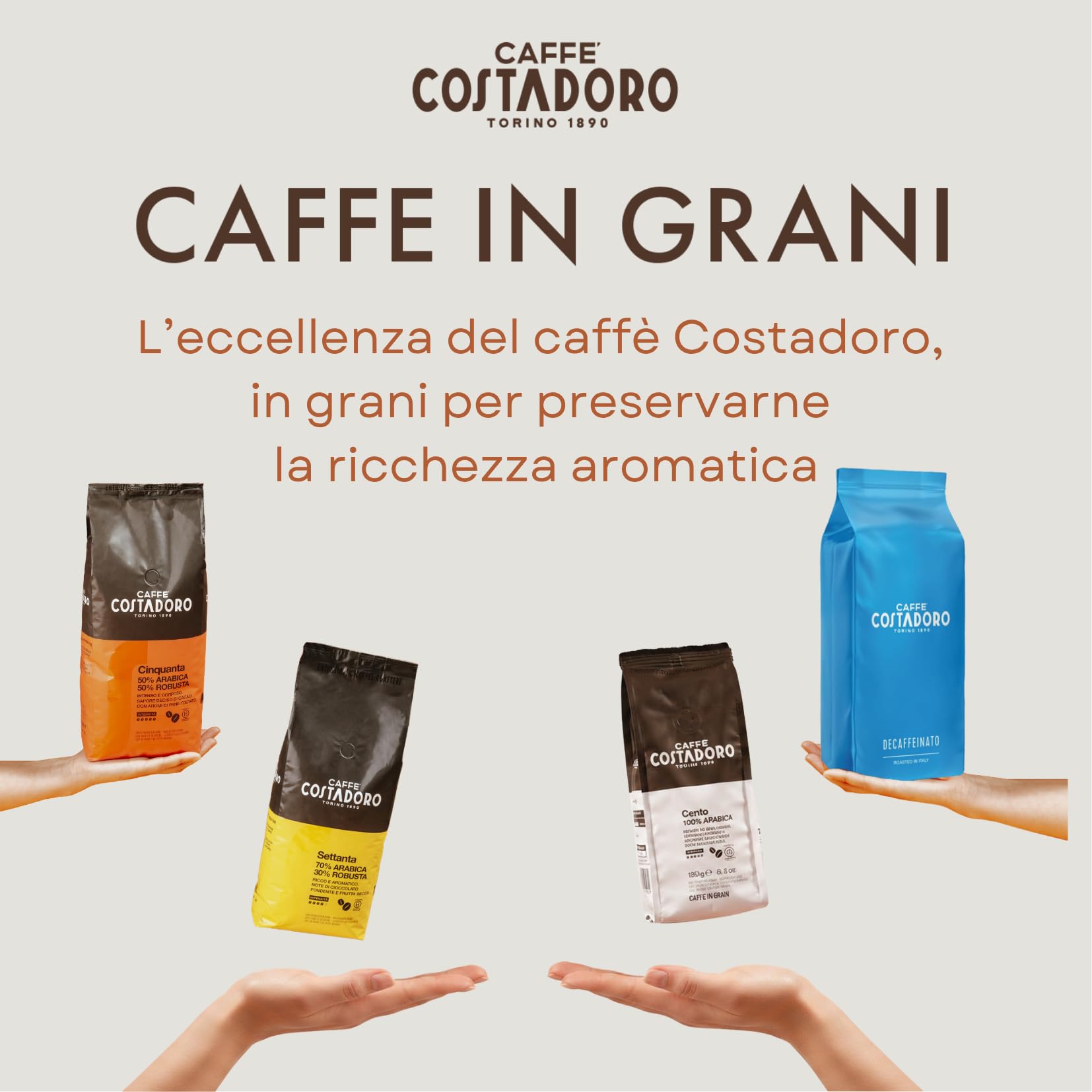 Costadoro Café en Grains, Qualité Supérieure Made in Italy (Cento, 100% Arabica, 1 kg, 2 Paquets de 500 g)