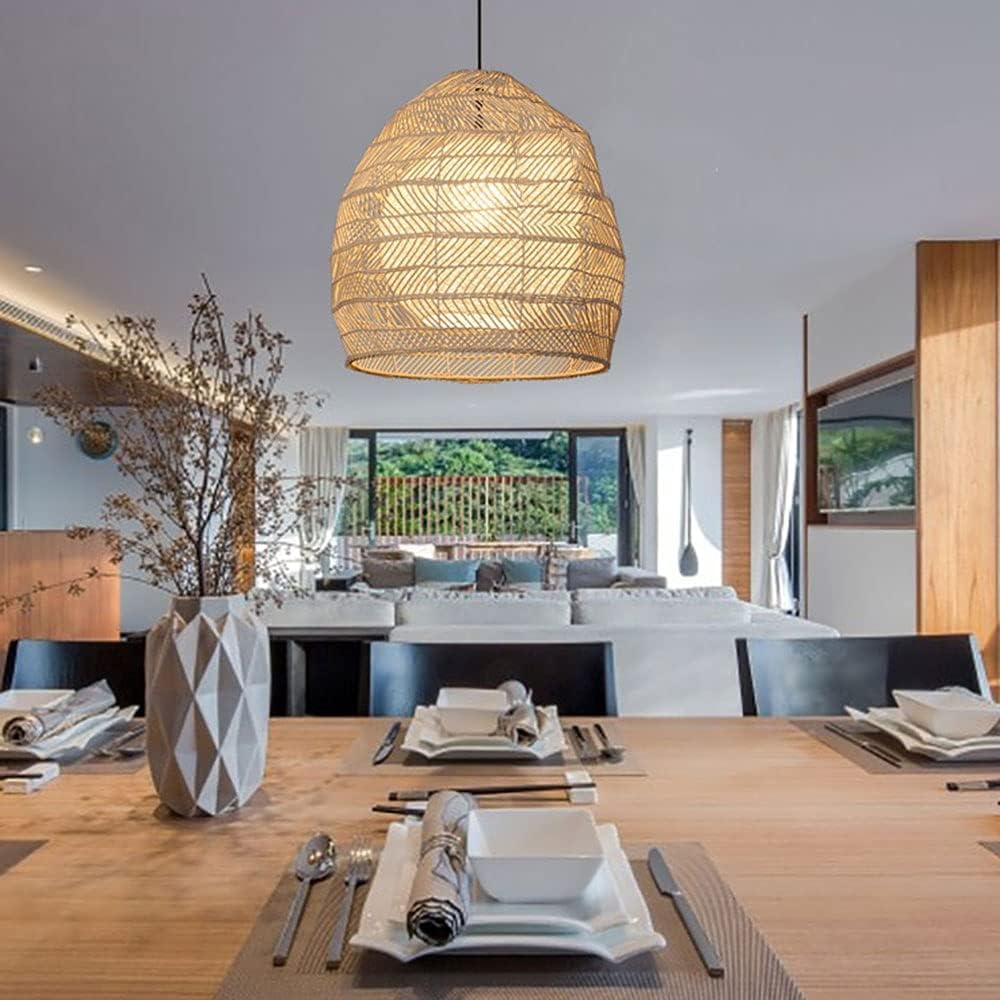 Lampada a sospensione cava, paralume a forma di nido d'uccello, compatibile con la lampada da soffitto del ristorante, lampadario a cesto di bambù in vimini dell'isola della cucina