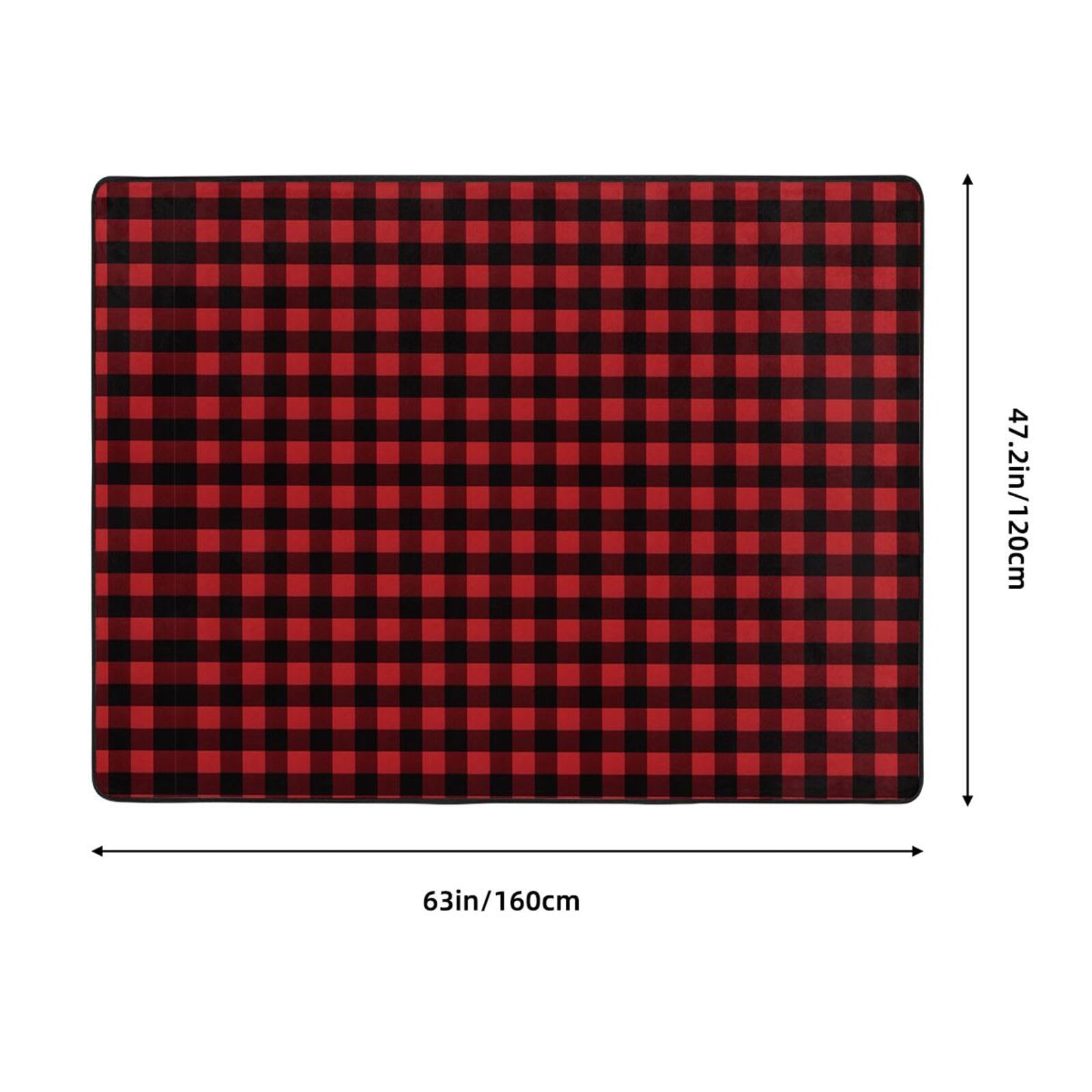 Tapete antideslizante de franela con patrón de cuadros rojos y negros de 63 x 48 pulgadas, tapetes para puerta delantera y trasera para interiores y exteriores