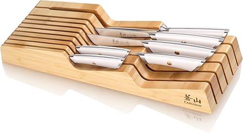 Cangshan ELBERT Series - Juego de cajones de acero alemán forjado de 7 piezas, bambú (blanco)