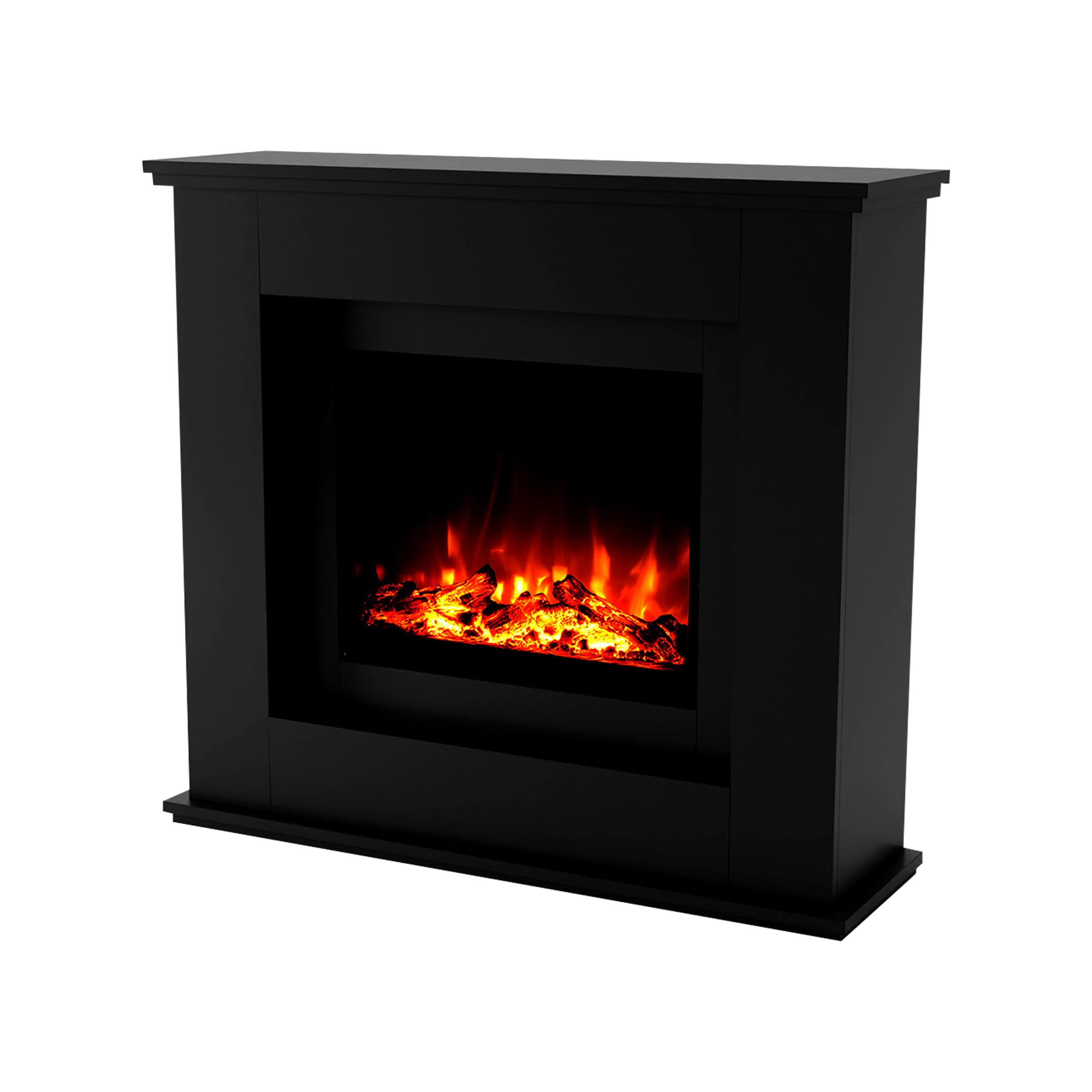 GF CORE Elektrokamin mit Heizung und Kaminfeuer (Standkamin Europa) - elektrischer Kamin mit LED-Feuer in 3 Farben, Heizlüfter, Holz-Deko & Fernbedienung, 111x101x33 cm, Schwarz