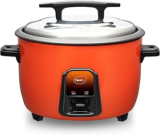 Pigeon by Stovekraft Joy Rice Cooker with Single pot, 4.2 litres. (Orange) | Stainless Steel Lid | 1600 Watts | 1 Aluminium Cooking Pots | Measuring Cup| Spatula | Energy Efficient Cooking