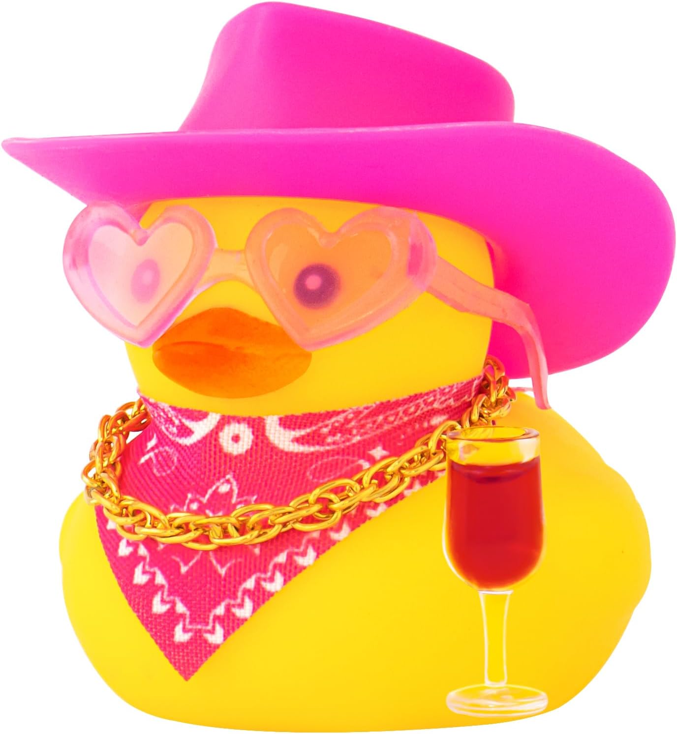 wonuu Drunker Rubber Ducks, Car Dashboard Cowboy Rubber Ducky Decorations for Cute Car Ornament Duck with Hat, Glasses, Necklace, Scarf (Red Wine)