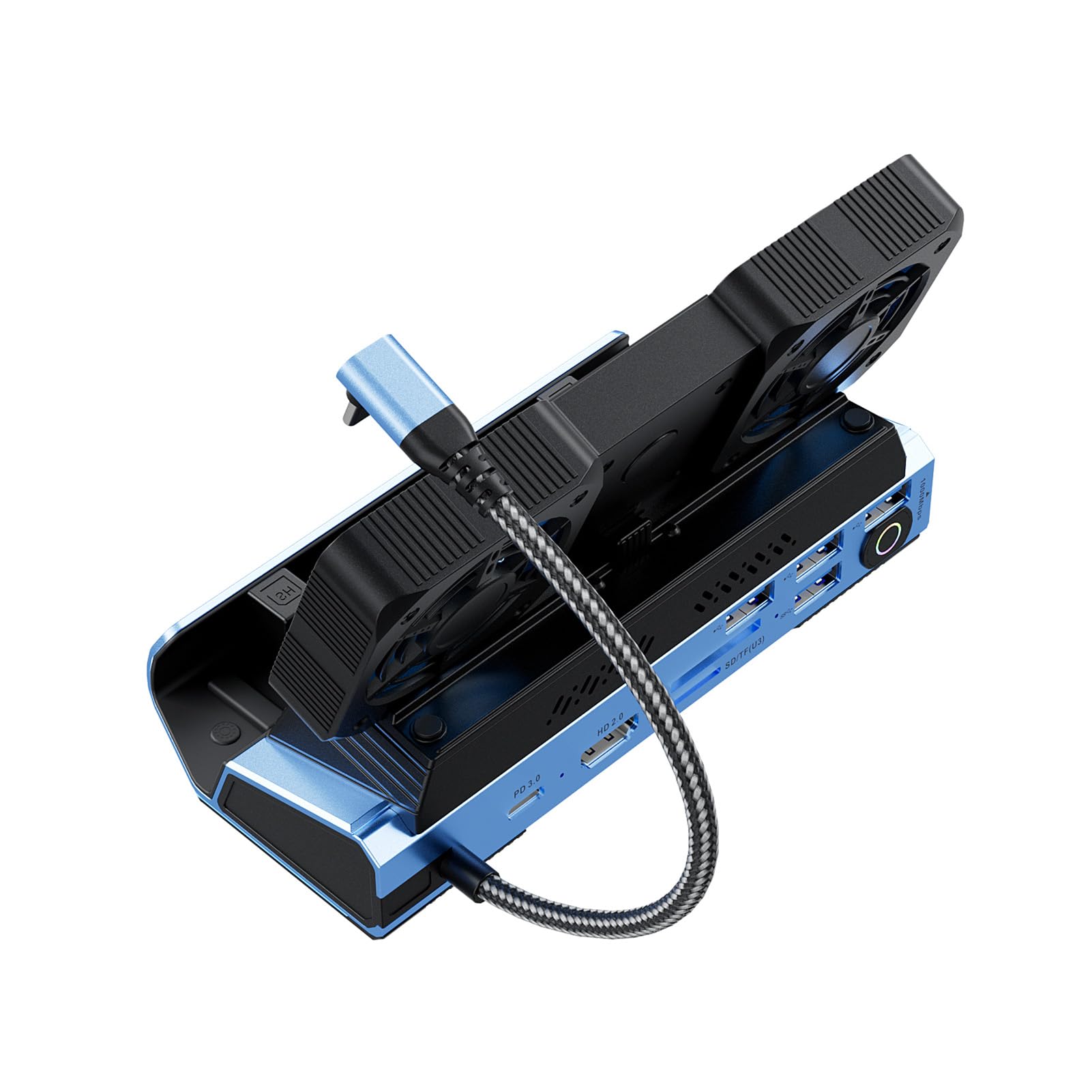 AMONIDA Stacja Dokująca do Przenośnej Konsoli do Gier 9 W 1, Stacja Dokująca z Dwoma Wentylatorami 4K/60 Hz 100 W PD, Podstawa ze Stopu Aluminium, Typu C Hub Wielu Konsol Gier