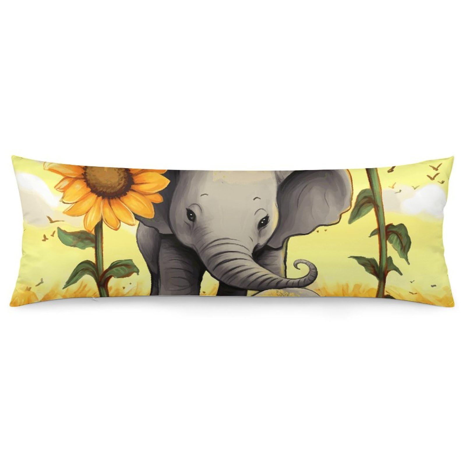 2 Pack Pillow Cases for Hair and Skin, Soft Breathable Pillow Case Covers with Hidden Zipper, Mother and Baby Elephant Sunflowers Pillowcase 20"x54" Pillow Covers for Sleeping Gift