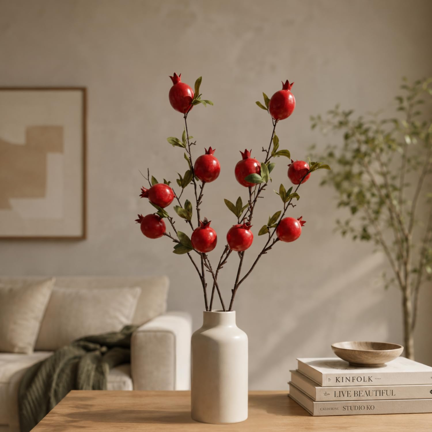 Artificial Pomegranate Branch, 78 cm, Bendable Stem with 6 Realistic Faux Fruits, for Vase, Home, Wedding, Diwali, Table Centrepiece-image-1