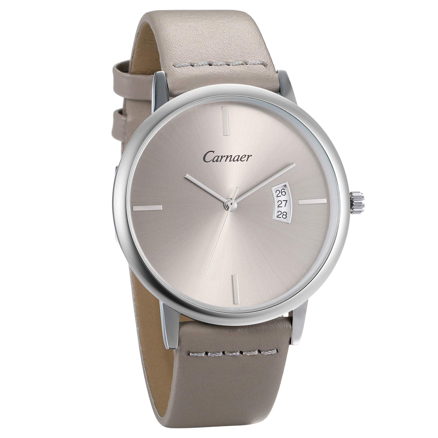 JewelryWe Reloj de pulsera para hombre Correa de cuero para mujer Fecha elección de color