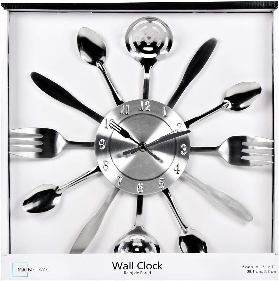 Mainstays Kitchen Decor Utensils Wall Clock Zinc 15 inches