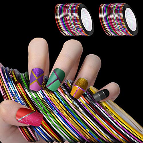 Qhome 32 Farben Streifenband Linie Nagelkunst Dekoration Aufkleber Nagel Streifenband Linien Mehrfarbige Rollen Streifenband Linie Nagelkunst Dekoration Aufkleber DIY Nagelspitzen Cover
