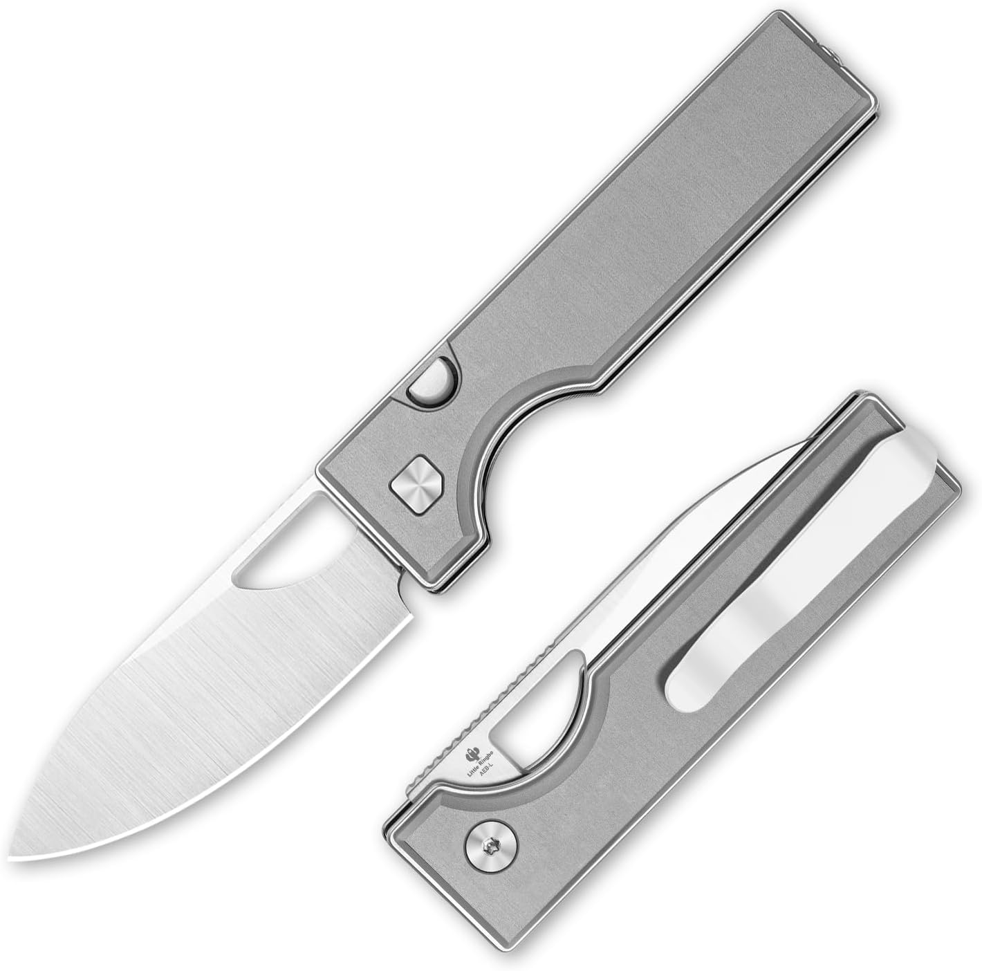 Kizer Little Ringbo Pocket Knife, 2.95" AEB-L Steel Drop Point Folding Knife with Gray Aluminum Handle, Thumb Hole Opener Button Liner Lock, EDC knives for Camping Hiking V3708A1