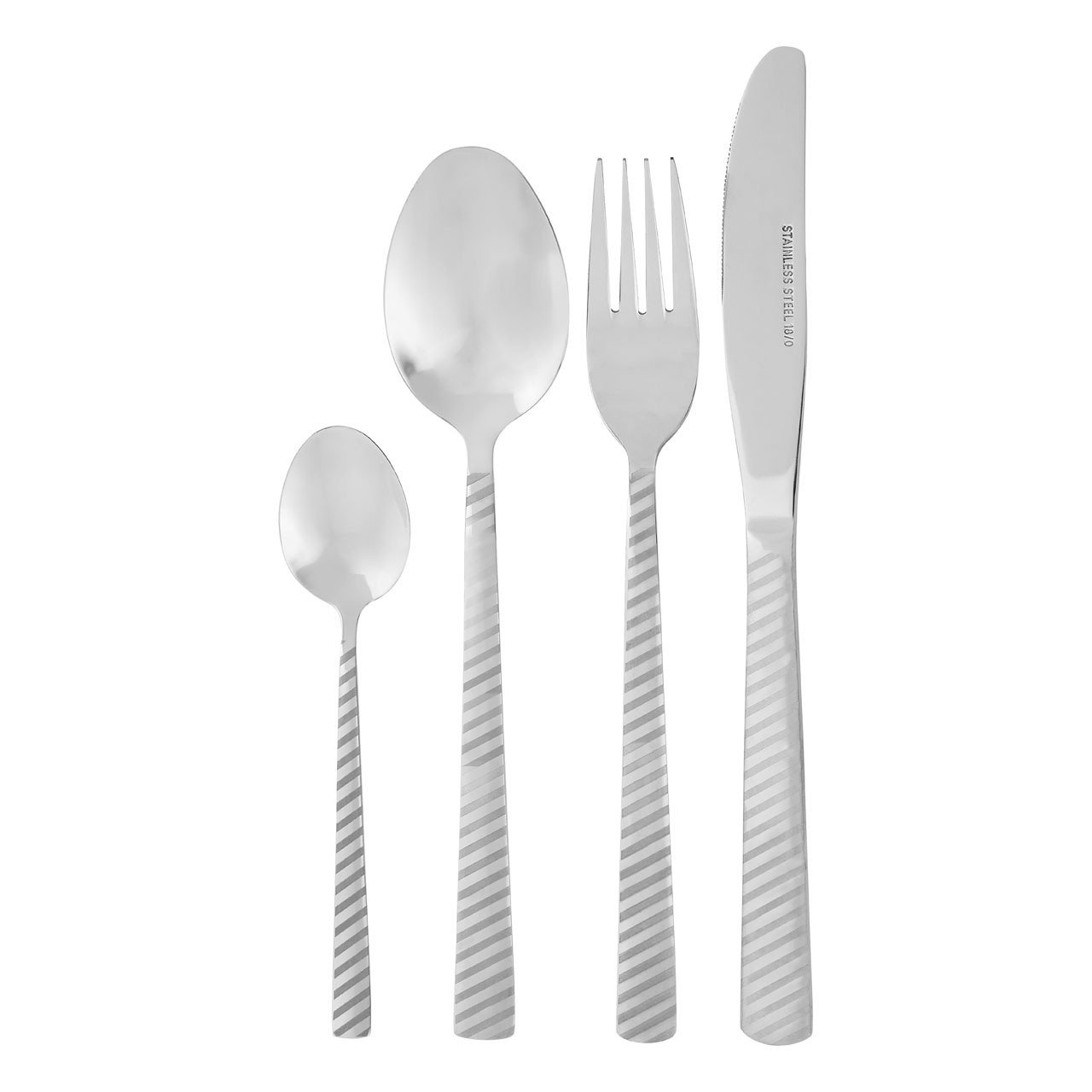 Premier Housewares 16Pc Cutlery Set|Stainless Steel Spoons, Knives and Forks Set | Silver Finished Cutlery Set for 4 | 16 Pc Knife Fork Spoon Set with Stripe Print Handles