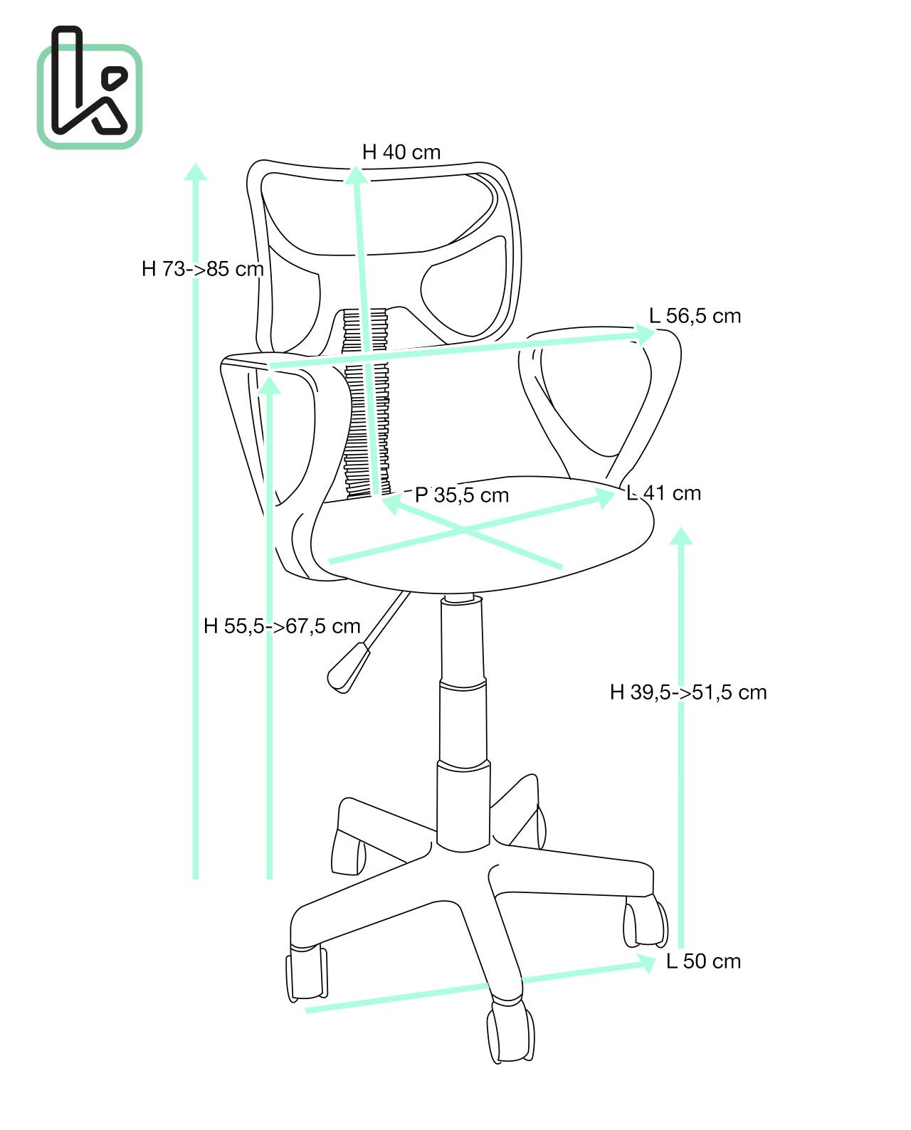 KAYELLES Chaise de Bureau Enfant Junior, siège rembourré Textile Mesh Respirant, pivotant 360°, accoudoirs, Hauteur réglable, roulettes Souples Lab (Noir)