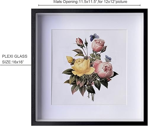 Miniatura 2 de Marcos de madera de 16 x 16 pulgadas, marco negro profundo con una profundidad de pantalla de 2 pulgadas, marco Shadowbox.