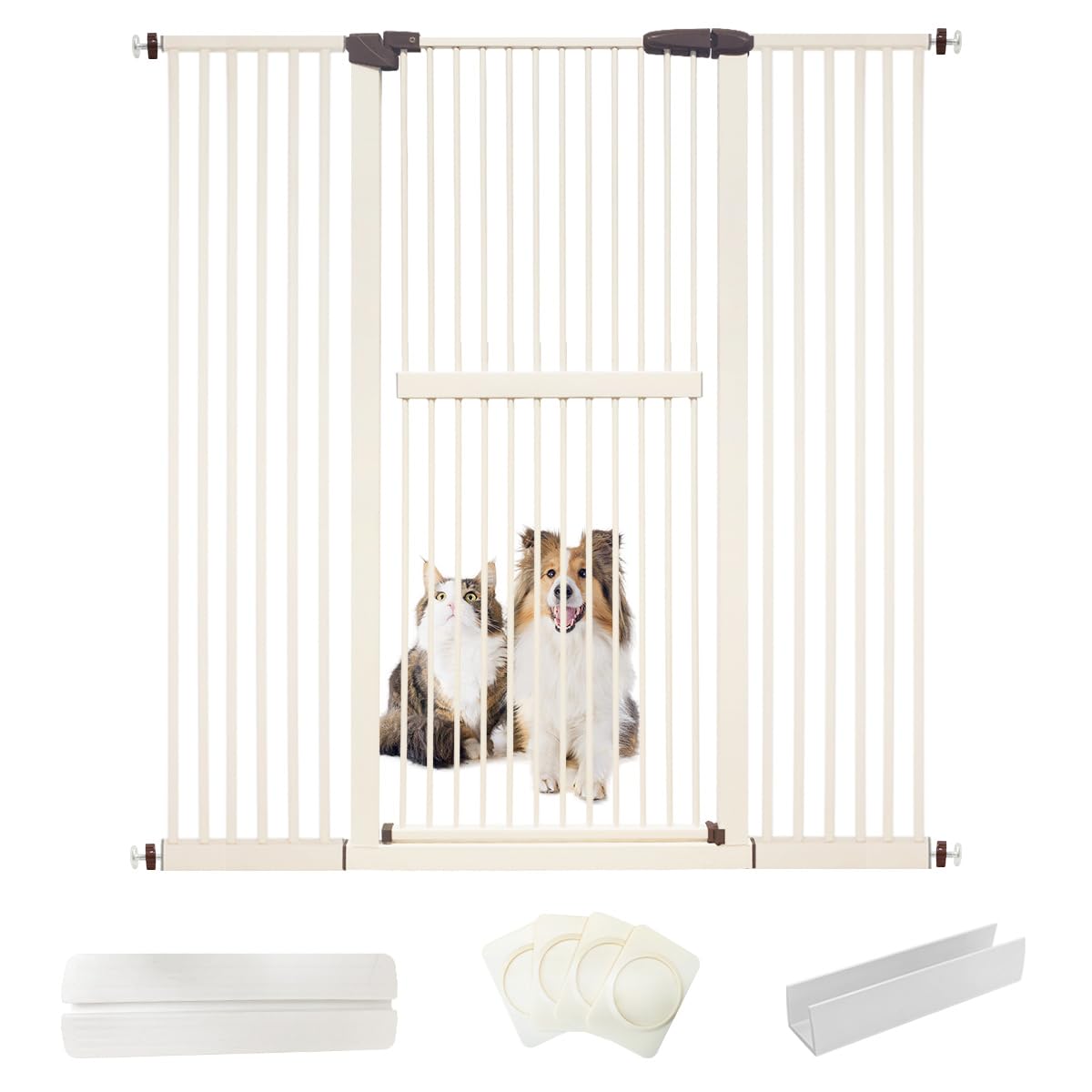 Lumizone Extra Tall Pet Gate 61.02" High Pressure Mounted 55.12"-59.24" Extra Wide (9 Sizes) 1.37" Gap for Cat Dog Children Stairs Doorway Hallway No Drilling Auto-Close (55.12"-59.24", Cream)