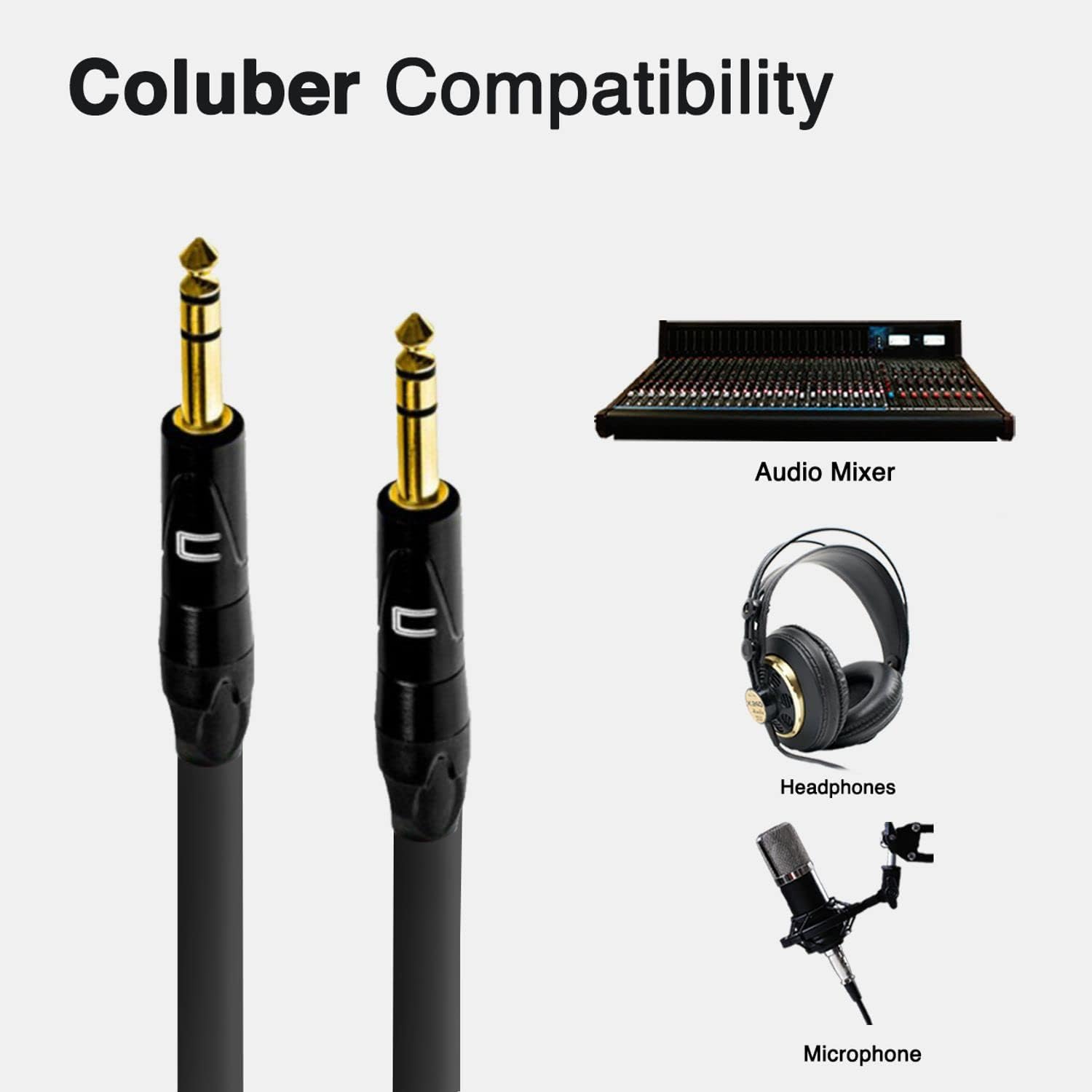 COLUBER 1/4 TRS Stereo Balanced Cable - 15 Feet - Red - Male to Male Connector for Speakers, Audio Interface & Mixer