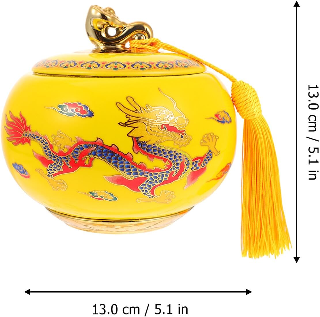 Ceramic Tea Storage Tin with Dragon Motif, Chinese Style Tea Canister with Yellow Fabric Bag, Traditional Food Jar for Kitchen Pantry Organization