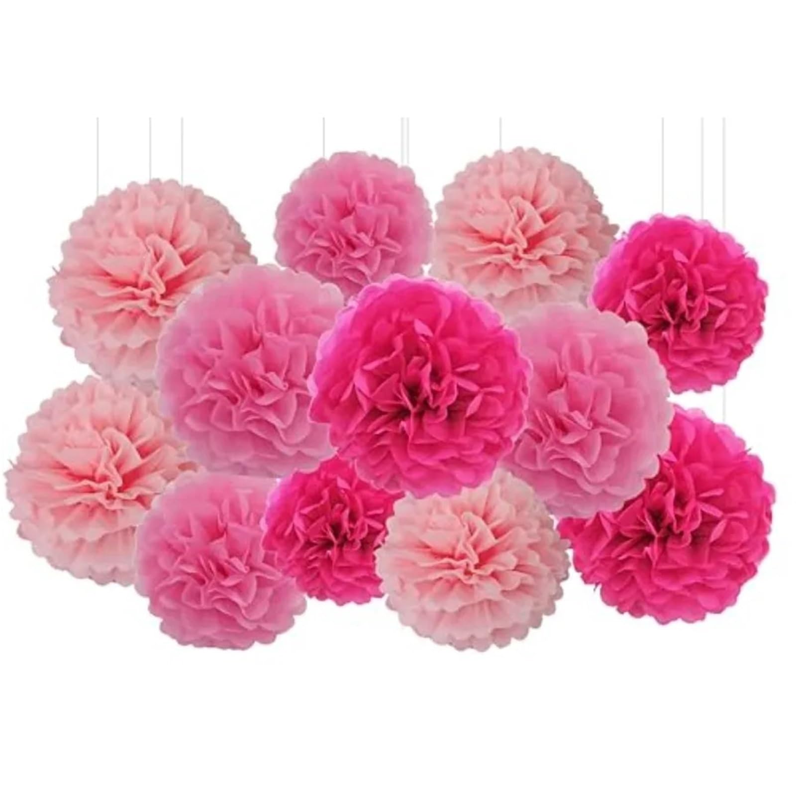 Pompones De Papel 12 Pompones De Papel De Seda for Colgar Bolas De Flores for Decoración De Fiesta De 10 Y 12 Pulgadas(Pink)