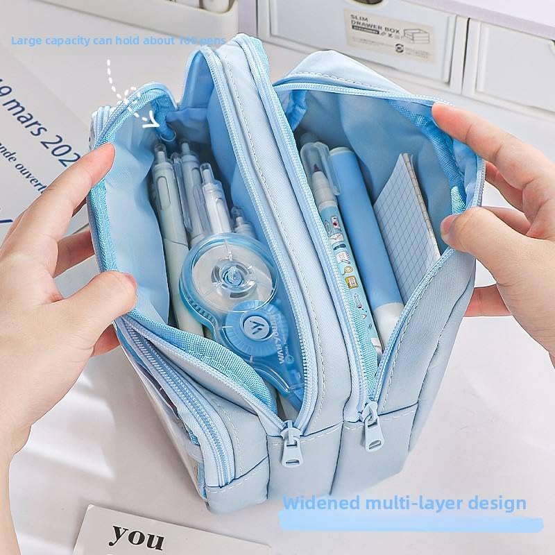 Image of U & U UNIQUE UTILITIES Pencil Pouch for Girls Aesthetic | Large Capacity Pencil Case | Cute Pouches for School Girls | Pouch for Stationery (Baby Blue)