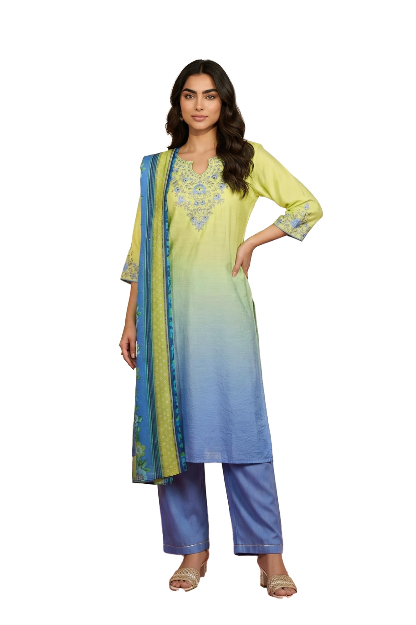 aurelia Women's Embroidered Straight Kurta with Palazzo and Dupatta Set-picture-37