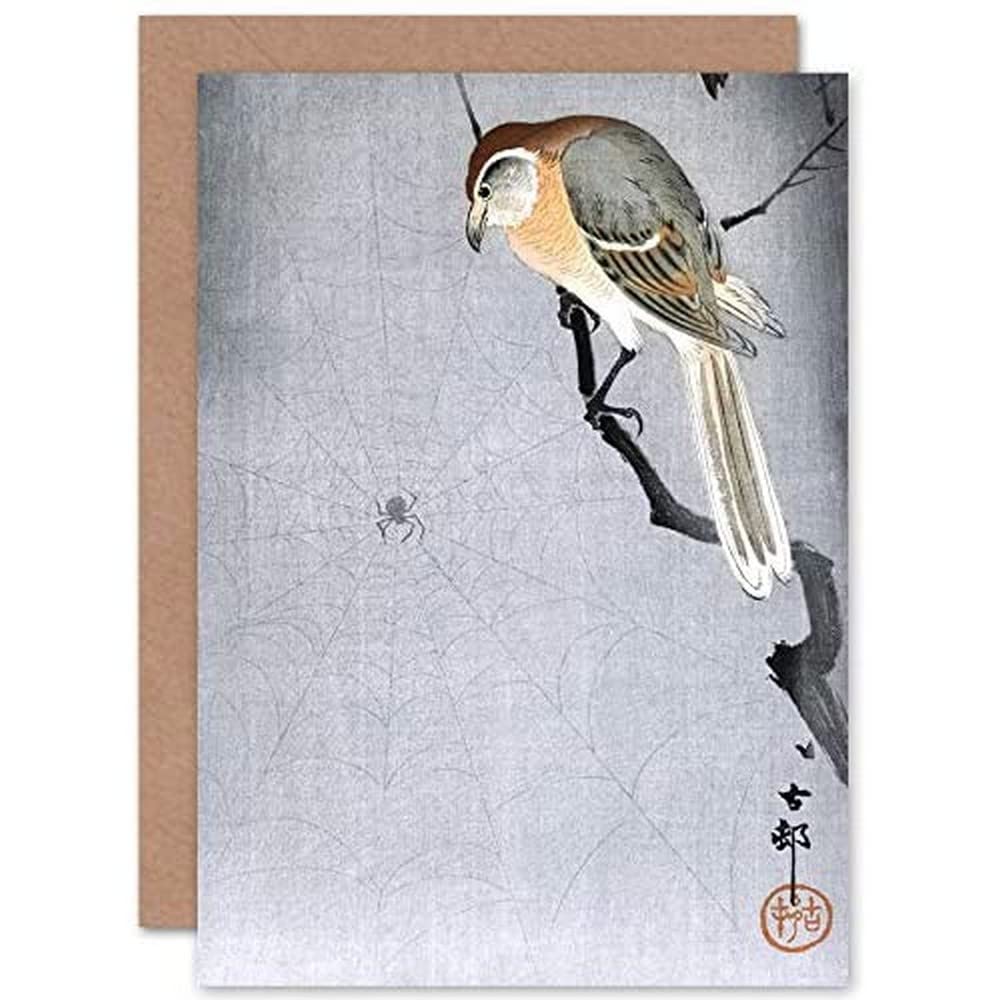 Wee Blue Coo Buffalo Shrike Spider Ohara Koson Greeting Card With Envelope Inside Premium Quality