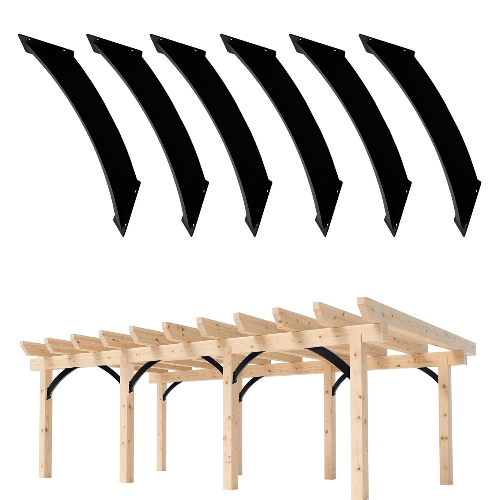 LQSYBHD Black 45 Degree Angle Support Bracket Inside Mount Corner Connector Corner Bracket for Pergolas Gazebo Deck Porch Cabin Elevated Wood Support Bracket Support kit (Size:6pcs)