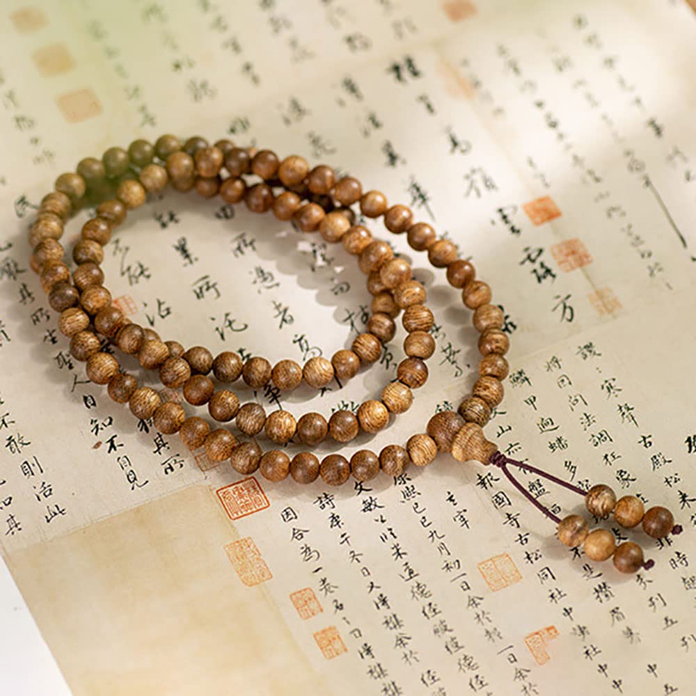 Unisex Natural 108 Sandelholzperlen Armband Mala Tibetan Buddha Agarwood Halskette für Gebetsmeditation, 8mm