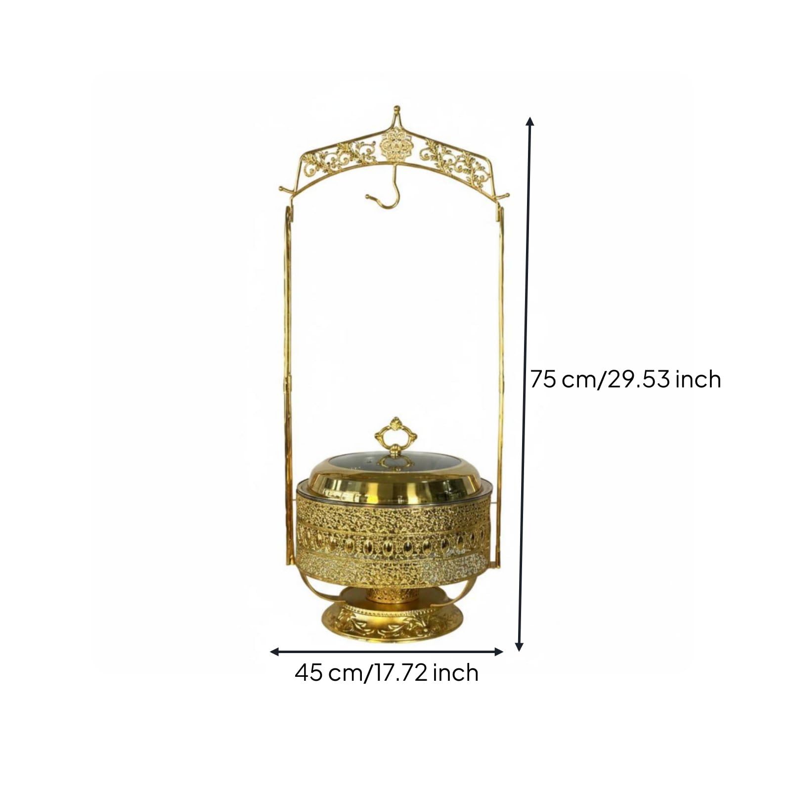 Buffet Chafer Recipiente de Servicio Bandeja de Comida Calentador de Bufé Estructura de Acero Inoxidable con Acabado Dorado y Tapa de Vidrio Templado, Style to 1