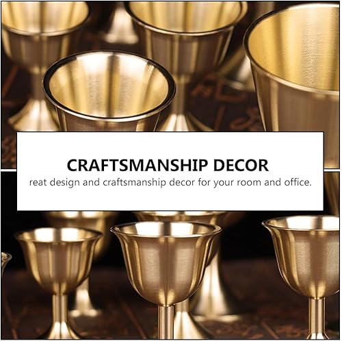 Miniatura 7 de Veemoon Copa de vino pequeña de cobre, 4 copas de cáliz de latón, copa de comunión dorada, taza budista, cuenco de agua de metal, vaso de chupito de