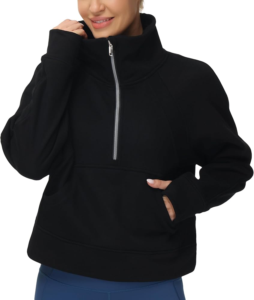 THE GYM PEOPLE Womens' Half Zip Pullover Fleece Stand Collar Crop