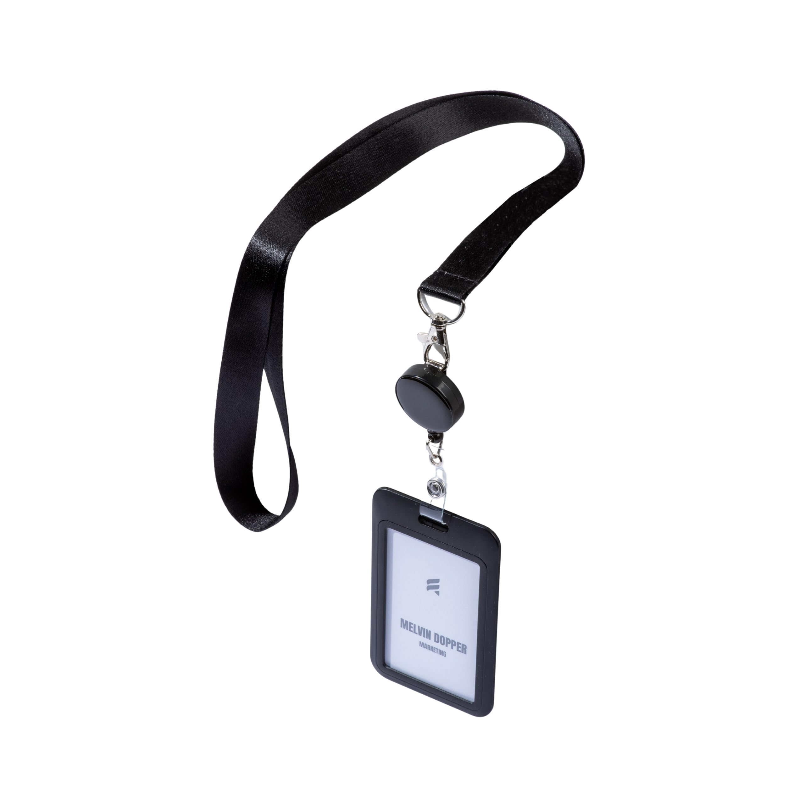 Avery Italia R4828HB-​1 Kit porta badge + cordoncino + avvolgibile nero, porta badge in PVC & ABS 110x68mm contiene 2 carte 55x68mm, cordoncino in Pet riciclato 440x20mm, avvolgibile con filo 80cm