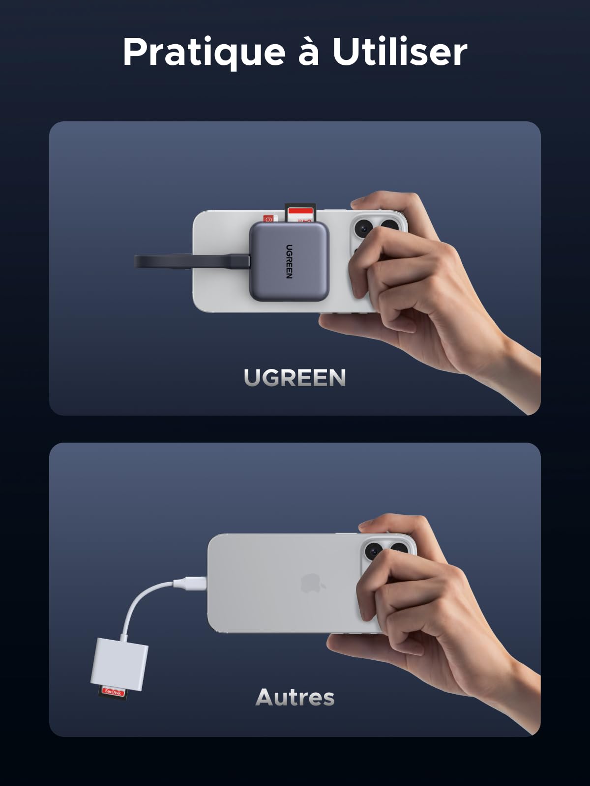 UGREEN Magnétique Lecteur Carte SD 4.0 UHS II 312MB/s avec PD 100W Charge | Adaptateur Carte MicroSD en Aluminium Card Reader Compatible avec iPhone 17 Air Pro Max 16 Galaxy S25 S24 iPad Pro MacBook