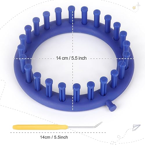 Miniatura 5 de Katech Juego de telares de tejer redondos de 5.5 in de diámetro, telares de plástico azul, bufanda, sombreros, herramientas para hacer manualidades,