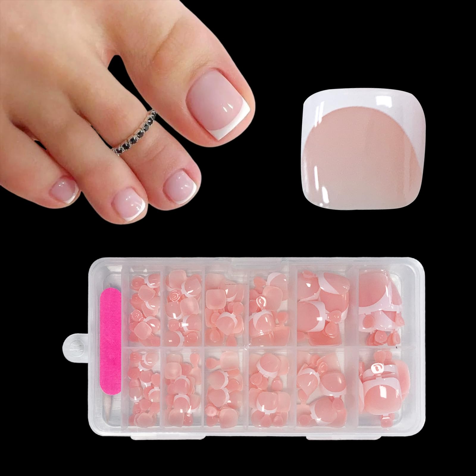ZAHRVIA 120pcs French Tip False Toe Nails, Ready-to-Use Press On Toenail