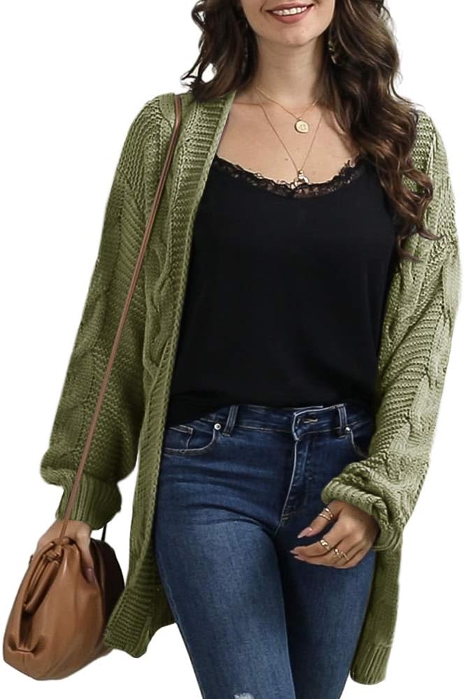 Womens Oversized Chunky Open Front Cardigan Sweaters Cable Knit Long Sleeve Cardigans Outwear Coats - Image 2