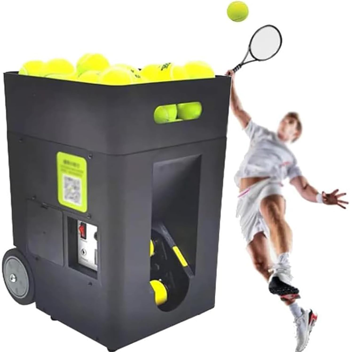 Portable Automatic Ball Launcher Machine, Tennis Training Equipment with Remote/Phone Command, Three Positions Adjustable Rod, 50 Tennis Ball Capacity, 2-8 Second Launch Interval for Beginners