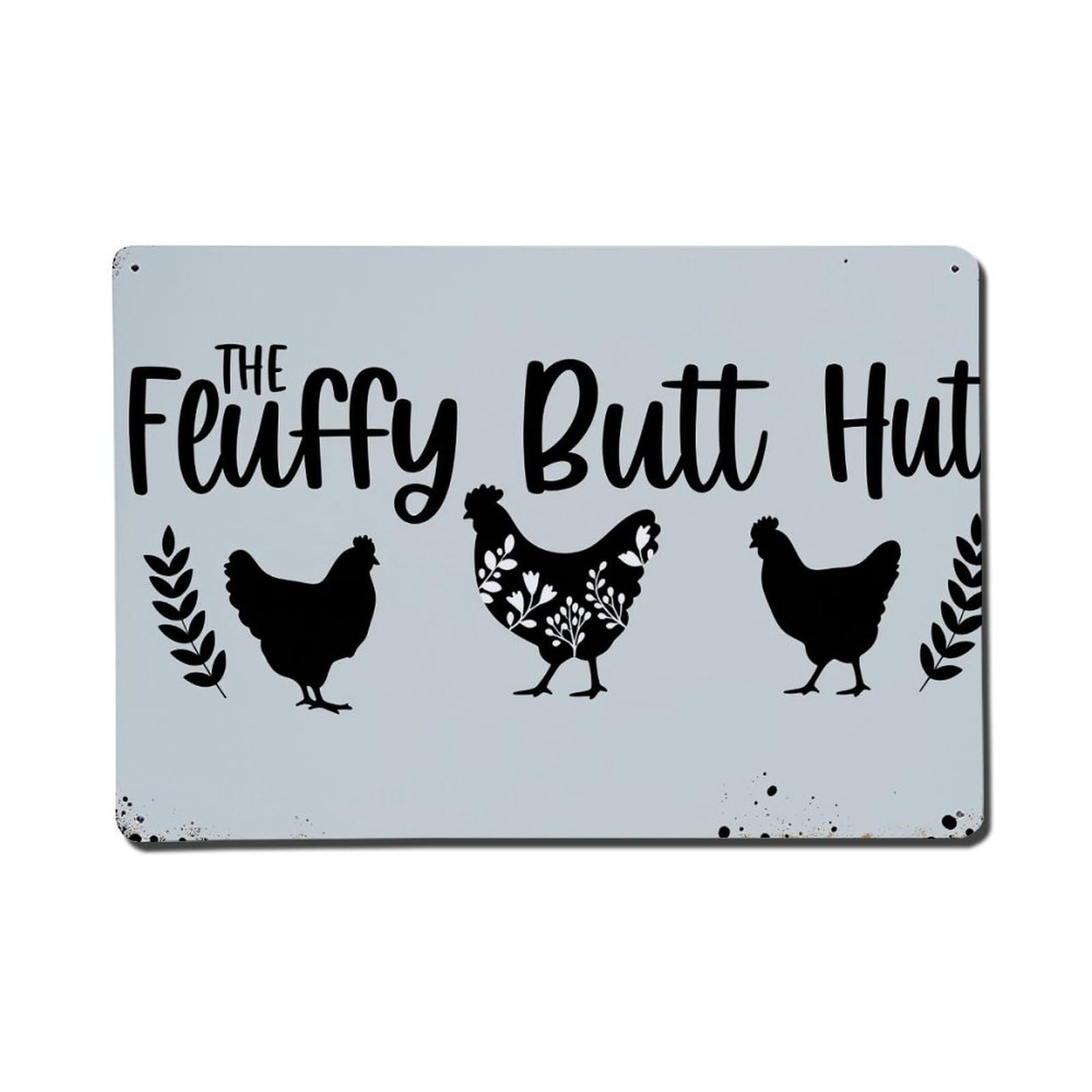 Chicken Silhouette Leaf Pattern Design Metal Tin Sign Plaque