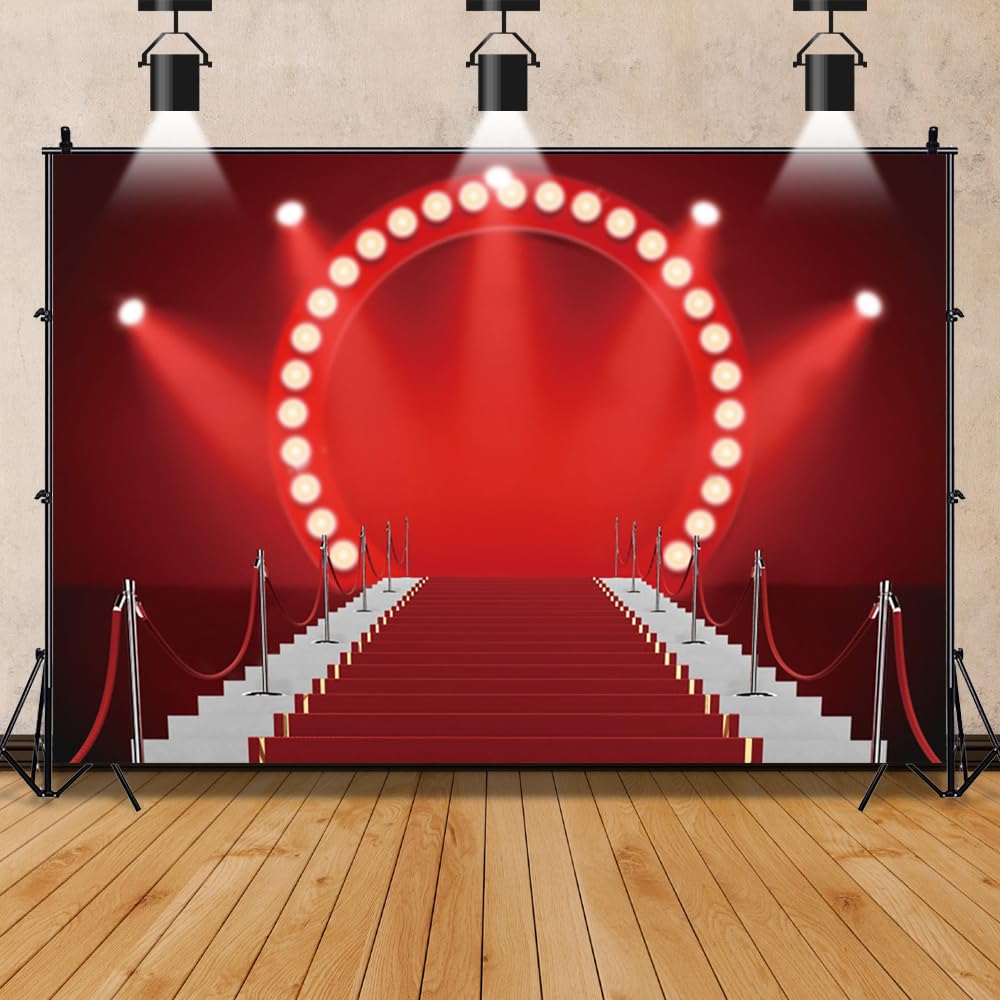 10x8ft Huge Red Theater Stage Backdrop Interior Stage Backdrop Red Stage Lights Glitter Photography Background Play Show Theater Photos Speech Lecture Community Activity Backdrop Photo Studio