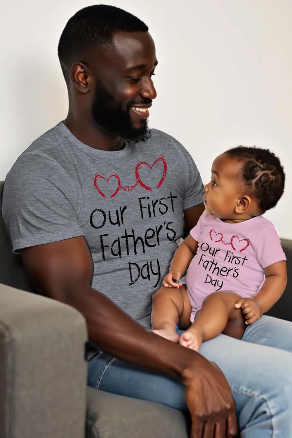 Tstars Our First Father's Day Dad and Baby Matching Shirts - New Dad Gift Set with Men's Tee and Infant Bodysuit